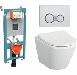 9856B003-7205 Комплект: Integra Round унитаз подвесной безободковый с тонким сиденьем МЛ+ инсталляция+ панель смыва глянец хром 9856B003-7205