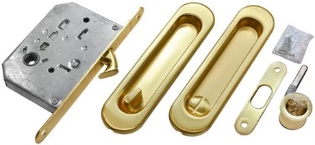 Ручки для раздвижных дверей "Овальные" с механизмом  MHS150 WC SG сантехническая защелка. Цвет - матовое золото MHS150 WC SG - фото 112688