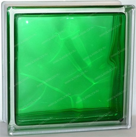 Стеклоблок стандартный окрашенный внутри Волна изумруд (190х190х80) wave_vn_11