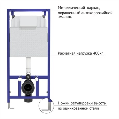 Инсталляция BERGES для скрытого монтажа унитаза NOVUM кнопка D2 матовый хром 40232 - фото 68458