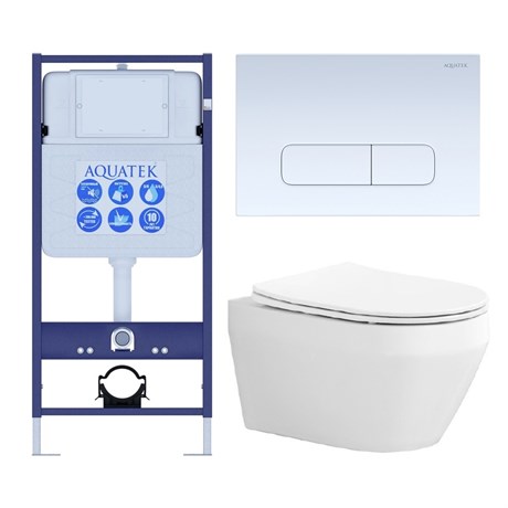 SET AQUATEK ЛЕЯ-013 4в1 (рама AQUATEK Standard INS-0000012+крепеж KKI-0000002+клавиша KDI-0000013+унитаз ЛЕЯ AQ1199-00 с тонким сиденьем soft-close) SET AQUATEK ЛЕЯ cm-013 4в1 - фото 78135