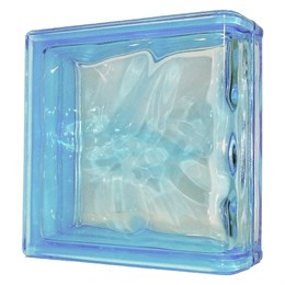 Стеклоблок торцевой окрашенный в массе Волна голубой (190х190х80) volncol22