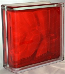 Стеклоблок торцевой окрашенный внутри Волна рубин (190х190х80) torzwave_12