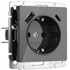 Розетка с заземлением, шторками и USB тип A+C (графит акрил) W1171744 - фото 87040